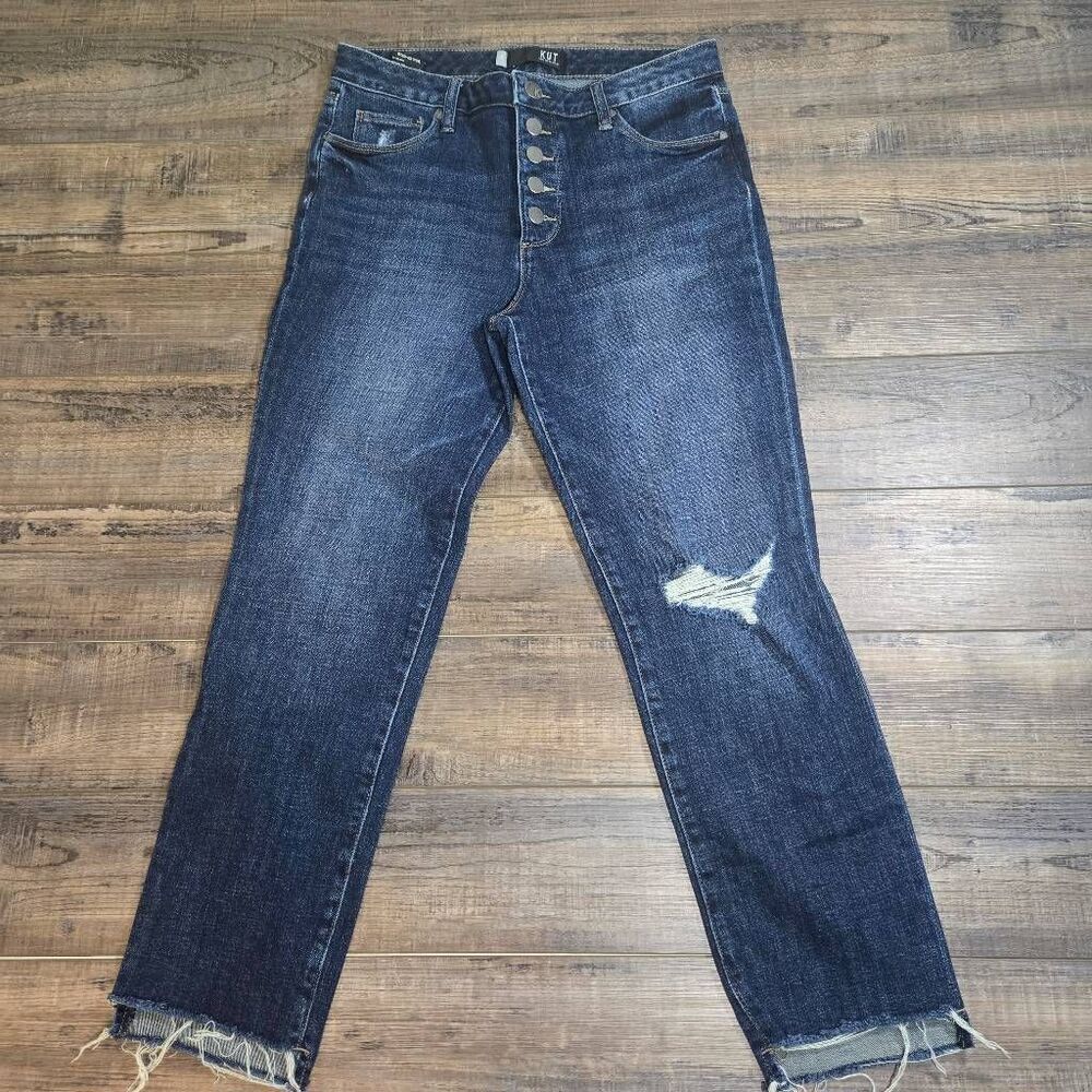 KUT From The Kloth Reece Fab Ab Ankle Straight Leg high rise distressed jeans